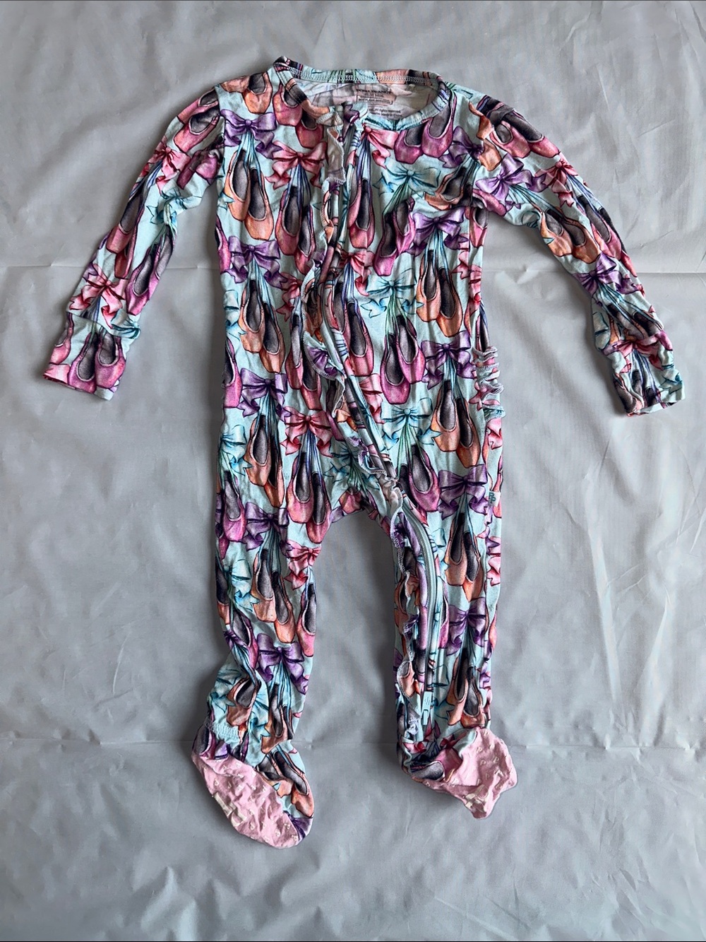 Posh Peanut Light Blue Footed One-Piece with Multicolor Ballet Shoe Print
